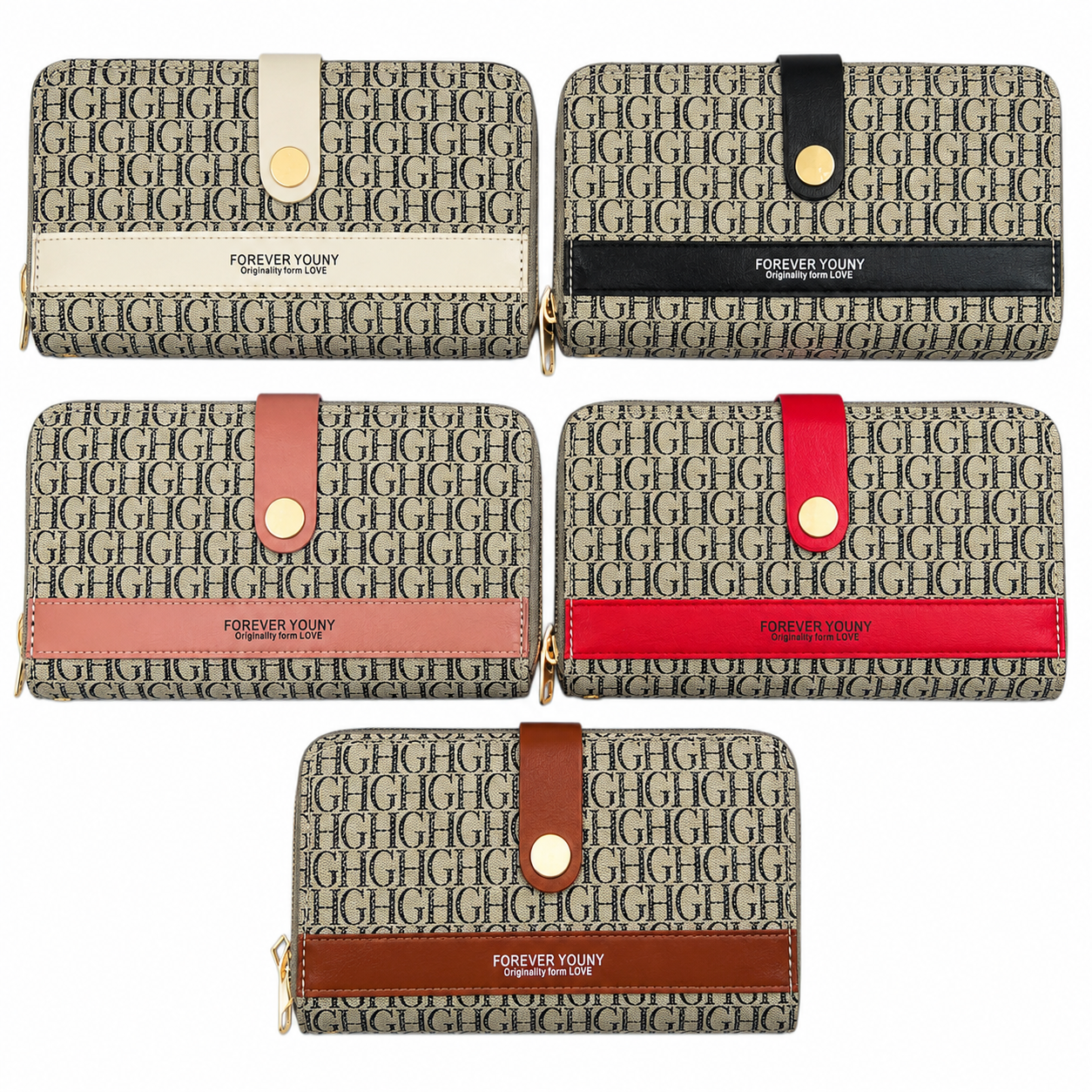 Billetera Grande Con Broche Colores Surtidos