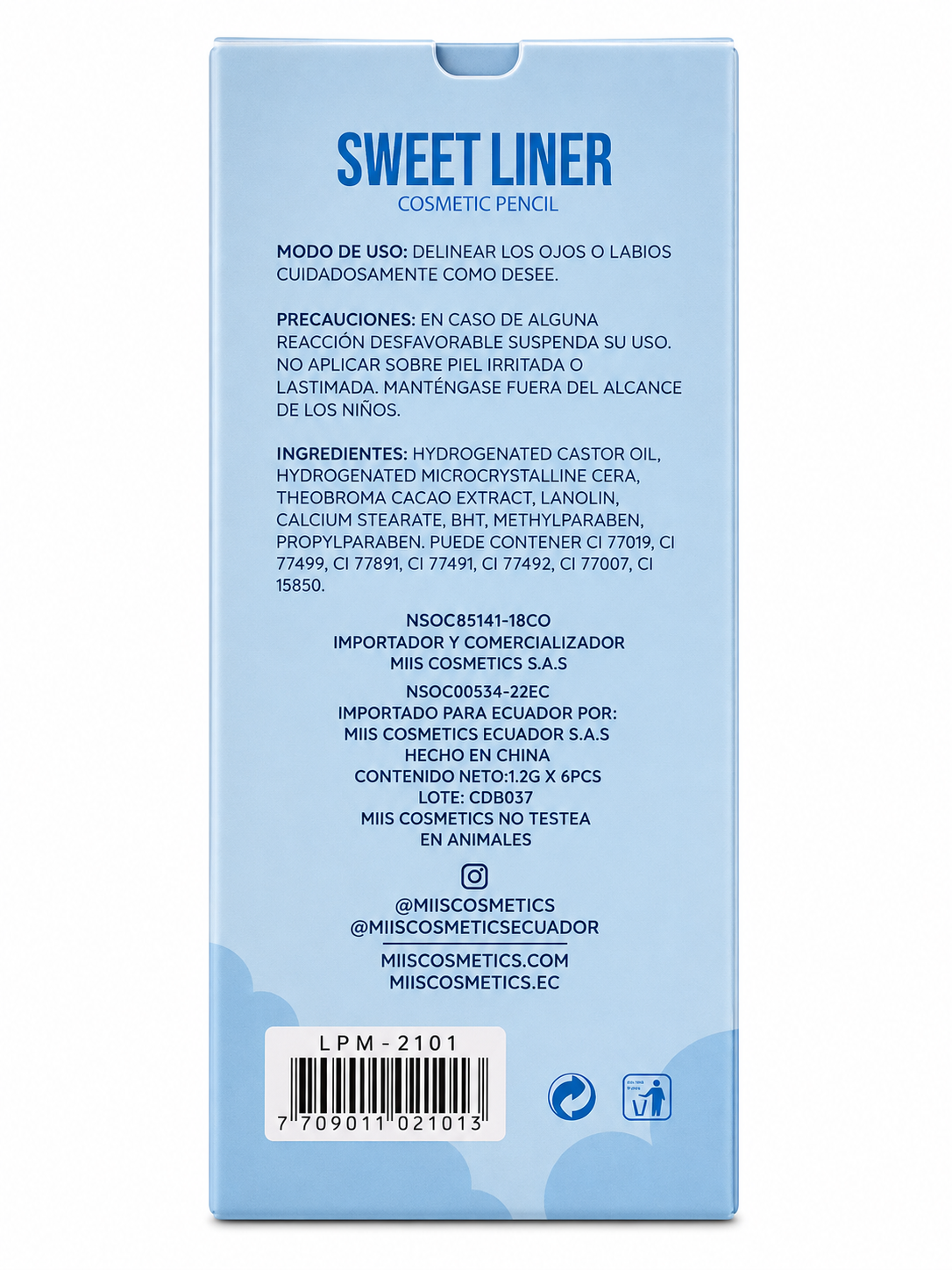 Caja de Lapices Delineador Sweet Liner Miis Cosmetics