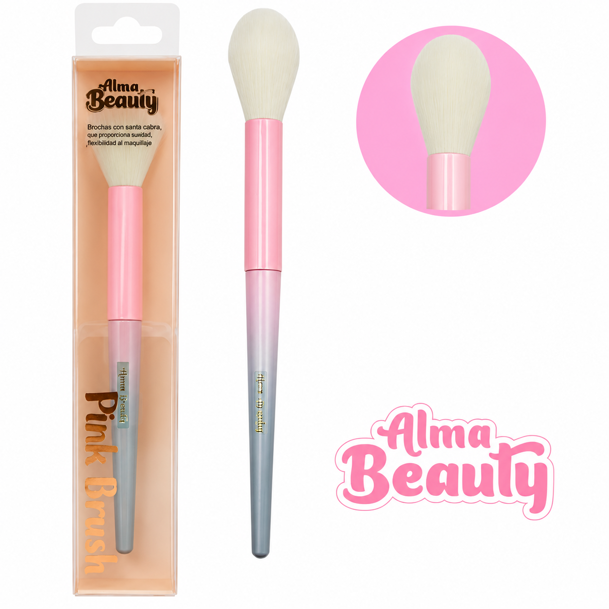 Brocha Pink Brush Para Iluminador Alma Beauty
