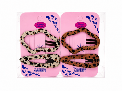 Pinzas Animal Print Para Cabello Pantera Celeste