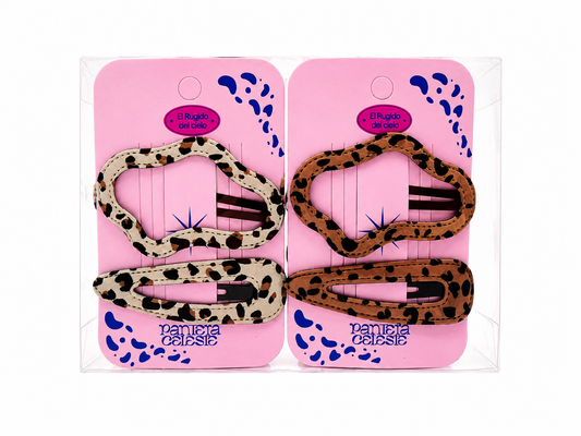 Pinzas Animal Print Para Cabello Pantera Celeste