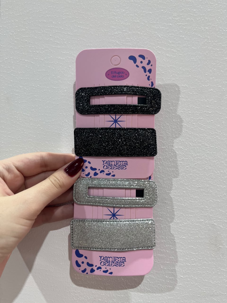 Pinzas Rectangular Brillante Para Cabello Pantera Celeste