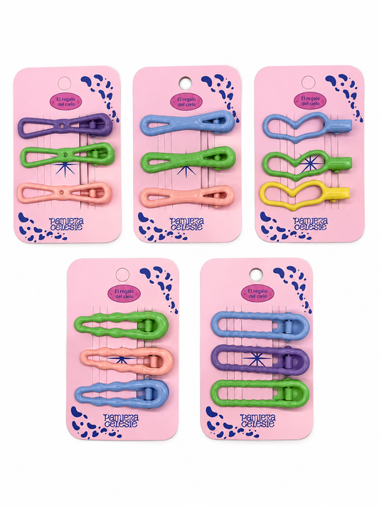 Set De Pinzas Para Cabello x5 Pares Pantera Celeste