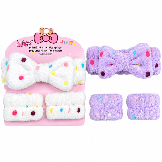 Balaca Para Maquillaje Moño Puntos Con Muñequeras Colores