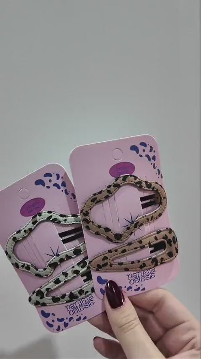Pinzas Animal Print Para Cabello Pantera Celeste