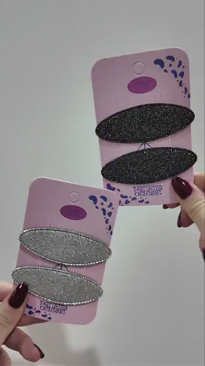 Pinzas Ovaladas Brillantes Para Cabello Pantera Celeste
